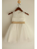 Ivory Lace Tulle Keyhole Back Fancy Flower Girl Dress